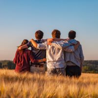 young people, group, friends, friendship, together, nature, summer, landscape, field, outdoors, youth, support, gang, teens, friendship day
